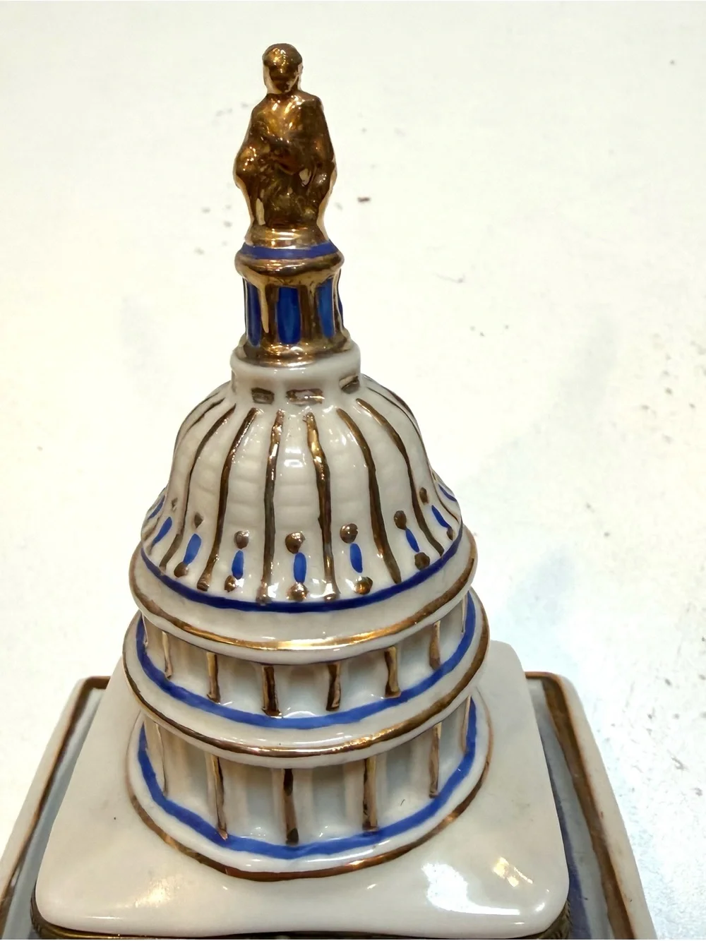 Decorative Ceramic Capitol Building Jewelry Box - White & Blue with Gold Accents